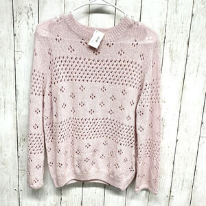 ASTR The Label Sweater Women M Pink Lavender Belle Pointelle Perforated Floral